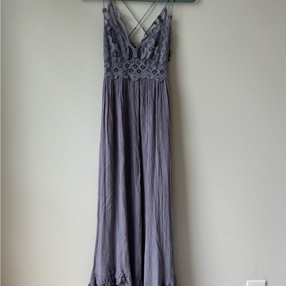 Free People Adella Maxi Dress Size Small  Lace Maxi Dress in Dark Gray Boho Chic - Picture 4 of 15